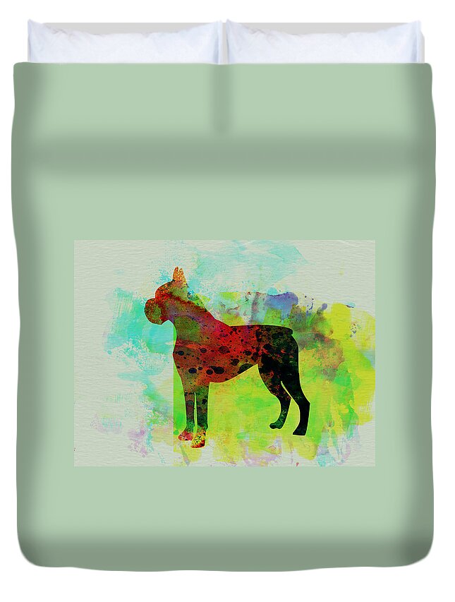Boxer Duvet Cover featuring the painting Boxer Watercolor by Naxart Studio