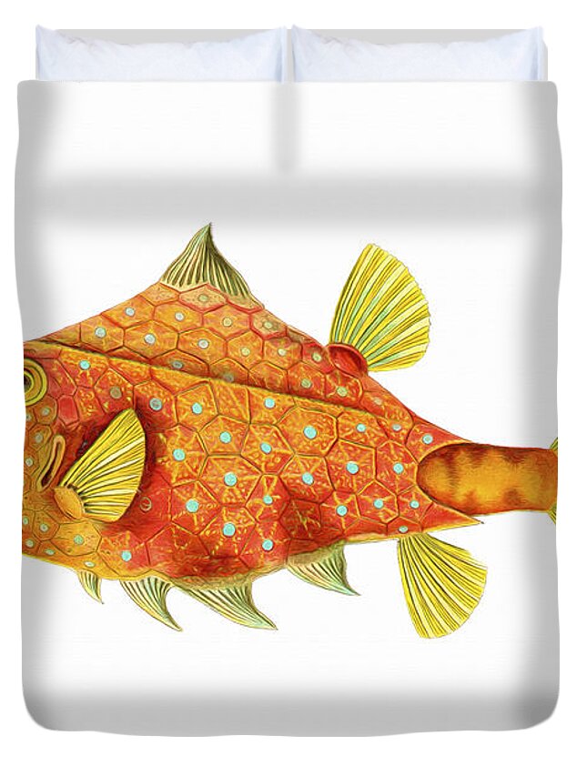 Boxfish Duvet Cover featuring the painting Boxfish by David Wagner
