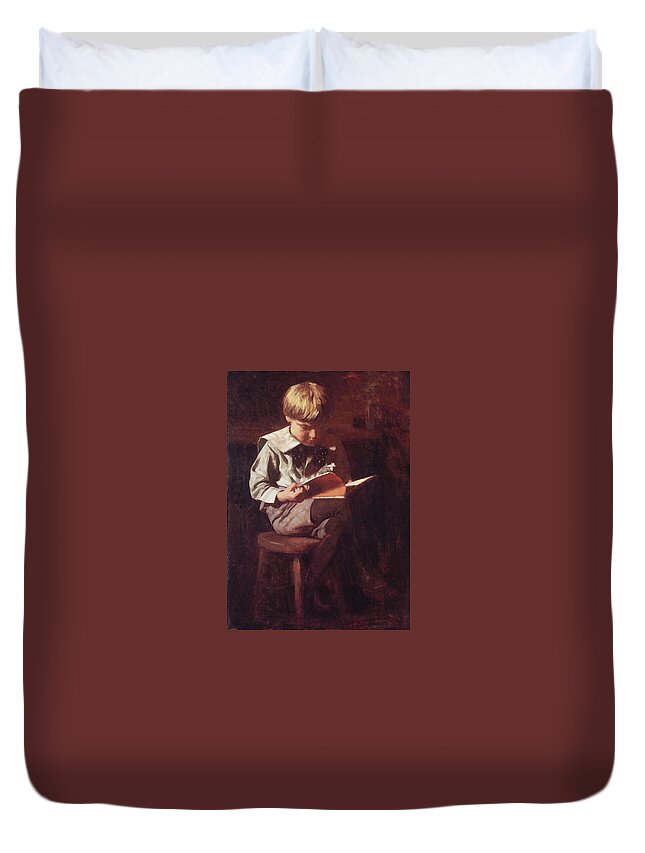 Boy Reading Duvet Cover featuring the painting Boy Reading Ned Anshutz by MotionAge Designs