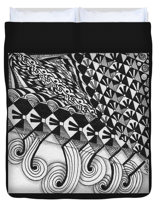Zentangle Duvet Cover featuring the drawing Boze Study by Jan Steinle