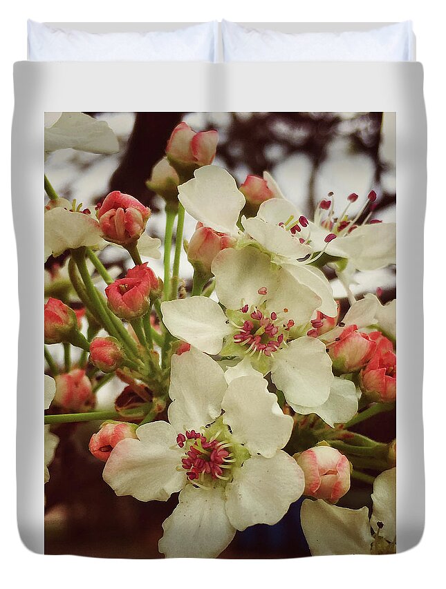 Flower Duvet Cover featuring the photograph Bradford Pearl Blossom by Doris Aguirre
