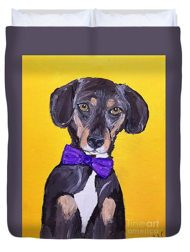 Pet Portrait Duvet Cover featuring the painting Brady Date With Paint Nov 20th by Ania M Milo