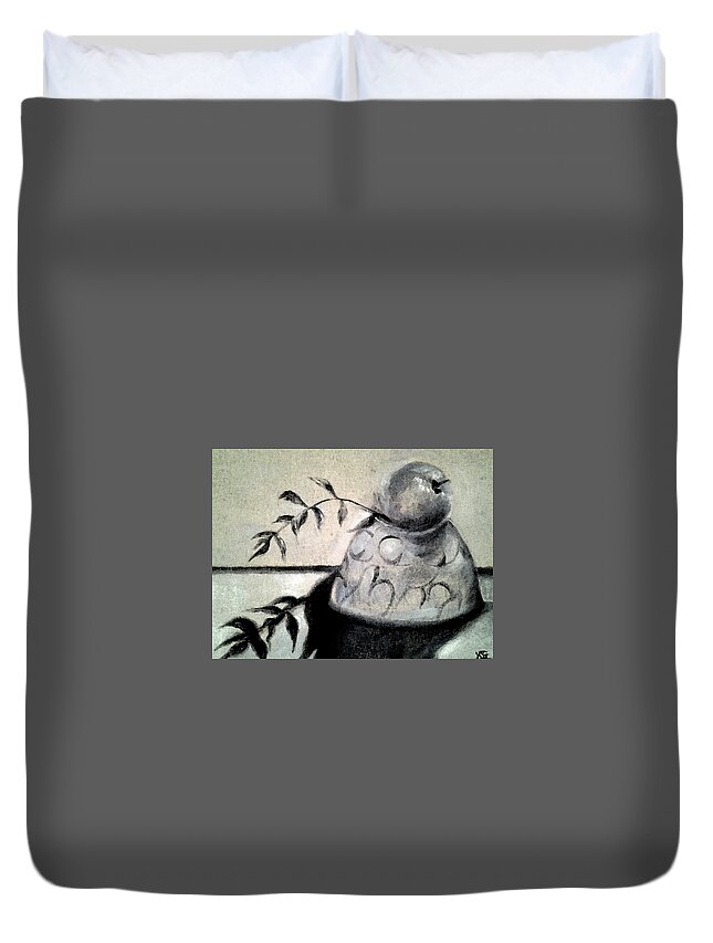 Apple On Bowl Duvet Cover featuring the painting Branch shadow by Kim Shuckhart Gunns