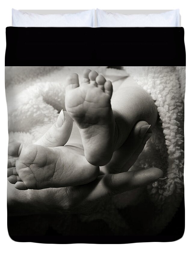 Toes Duvet Cover featuring the photograph Brand New Toes by Monte Arnold