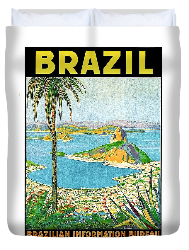 Brazil Duvet Cover featuring the painting Brazil, view on harbor by Long Shot