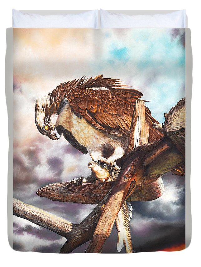 Osprey Duvet Cover featuring the painting Breakfast In America by Peter Williams