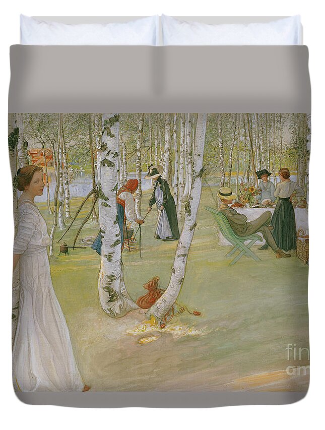Carl Larsson Duvet Cover featuring the painting Breakfast in the Open, 1910 by Carl Larsson
