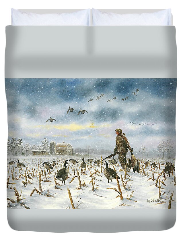 Hunter Duvet Cover featuring the painting Breaking Storm by Guy Crittenden