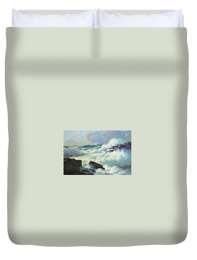 Frederick Judd Waugh 1861 - 1940 Breaking Surf Duvet Cover featuring the painting Breaking Surf by Frederick Judd Waugh