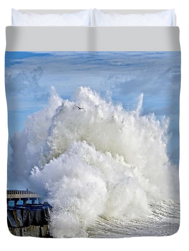 Breakwater Duvet Cover featuring the photograph Breakwater Explosion by Michael Cinnamond