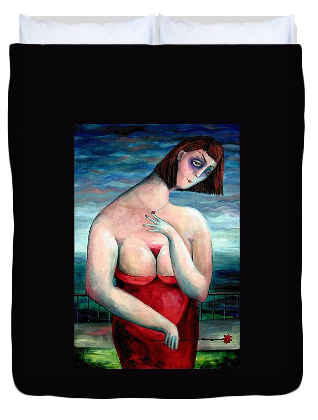 Portrait Duvet Cover featuring the painting Breast Wine by Elisheva Nesis