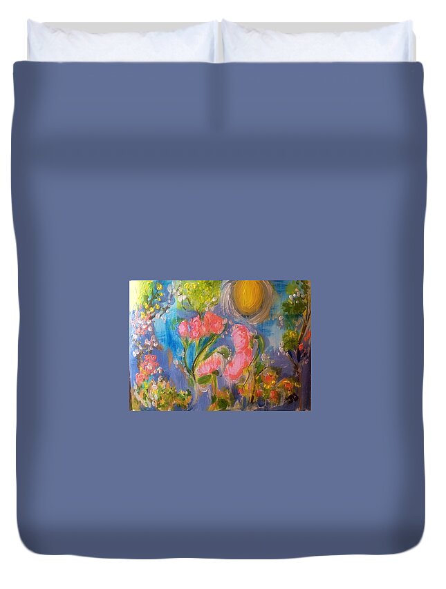 Sun Duvet Cover featuring the painting Breathing in the sunlight by Judith Desrosiers