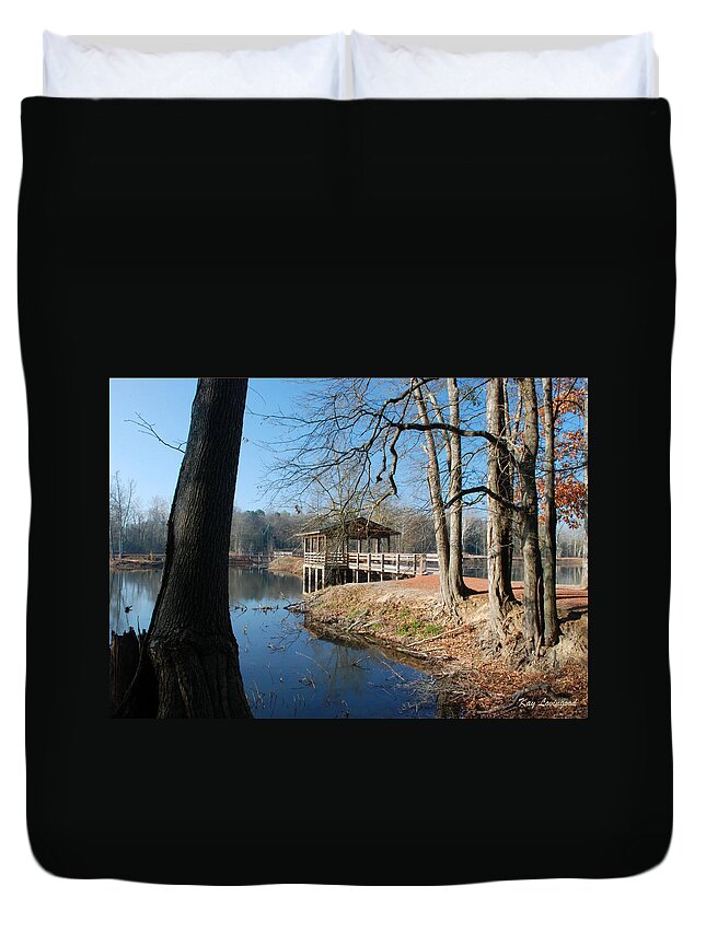 Pond Duvet Cover featuring the photograph Brick Pond Park by Kay Lovingood