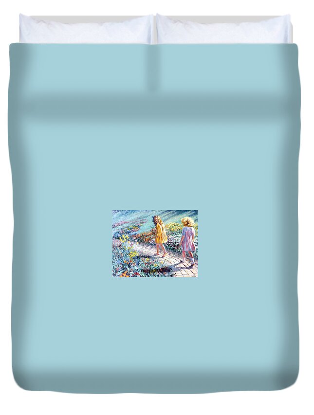 Children Duvet Cover featuring the painting Brick Walkway by Marie Witte