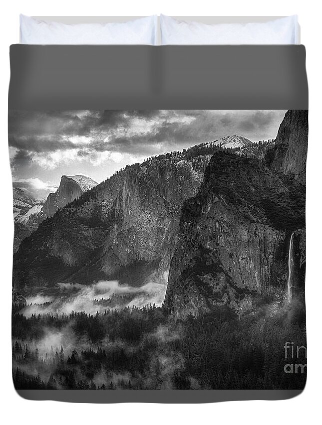 Yosemite Duvet Cover featuring the photograph Bridalvail Falls and Half Dome by Anthony Michael Bonafede