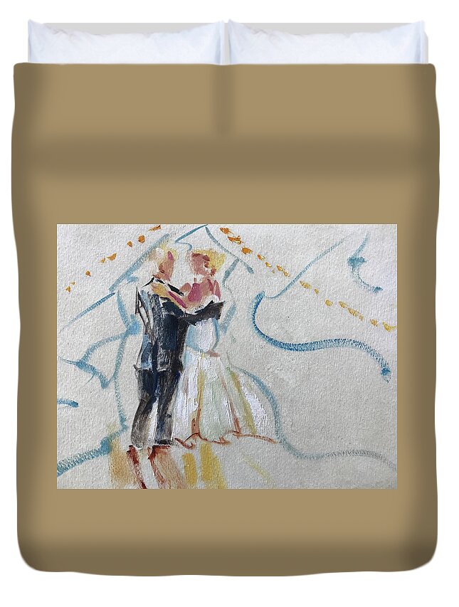  Duvet Cover featuring the painting Bride and Father by Carol Berning