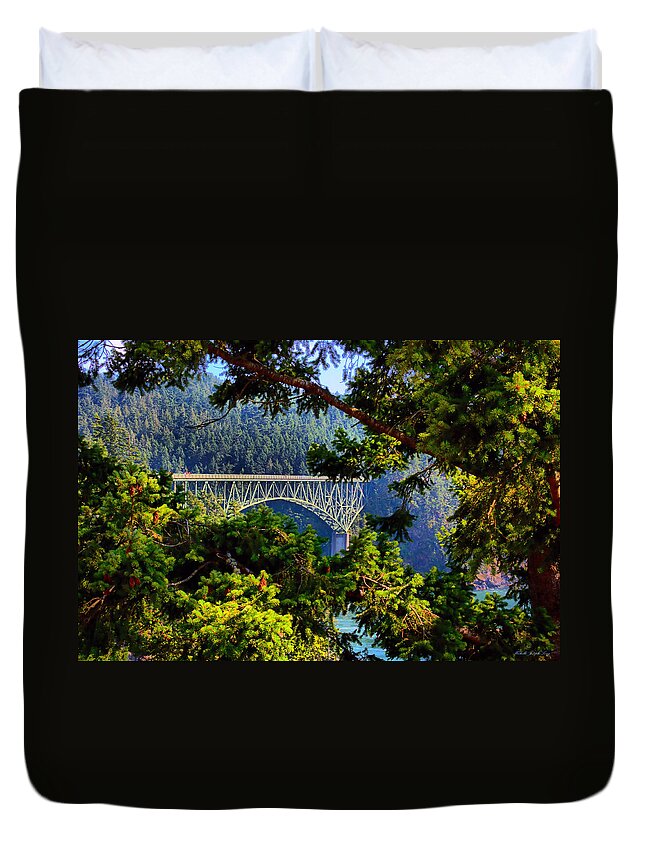 Bridge Duvet Cover featuring the photograph Bridge at Deception Pass by Michelle Joseph-Long