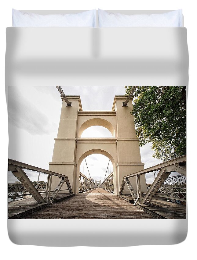Cables Duvet Cover featuring the photograph Bridge Cable Tower by Buck Buchanan