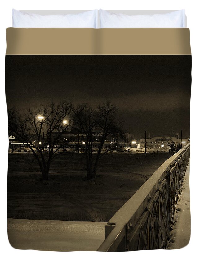 Sidewalk Duvet Cover featuring the photograph Bridge to EGF sepia by Jana Rosenkranz