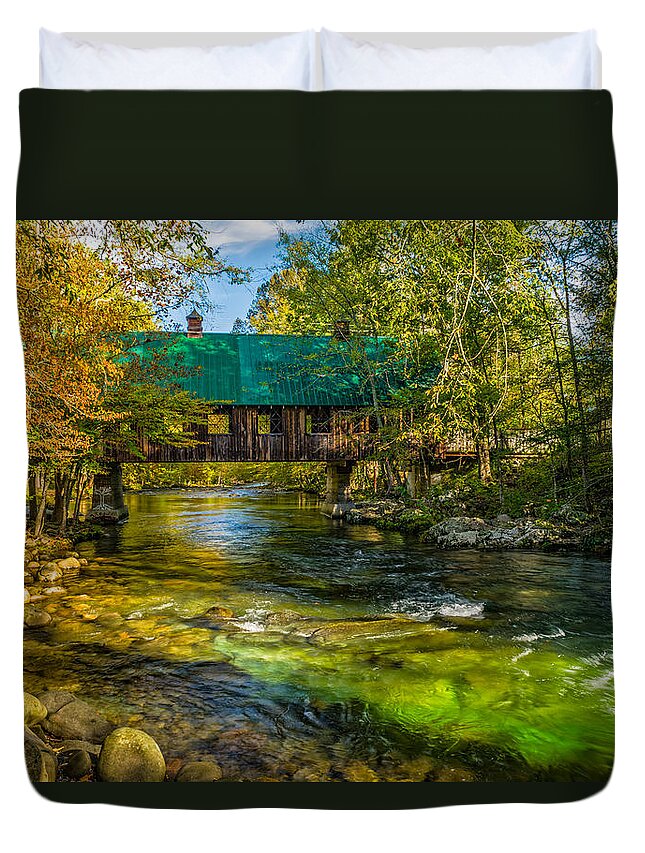 2015 Duvet Cover featuring the photograph Bridging the Emerald Flow by Kenneth Everett