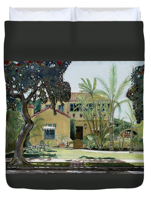 Yellow House Duvet Cover featuring the painting Bright and Sunny by John Reynolds