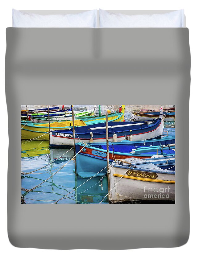 Cote D'azur Duvet Cover featuring the photograph Bright Boats in Nice, France by Liesl Walsh