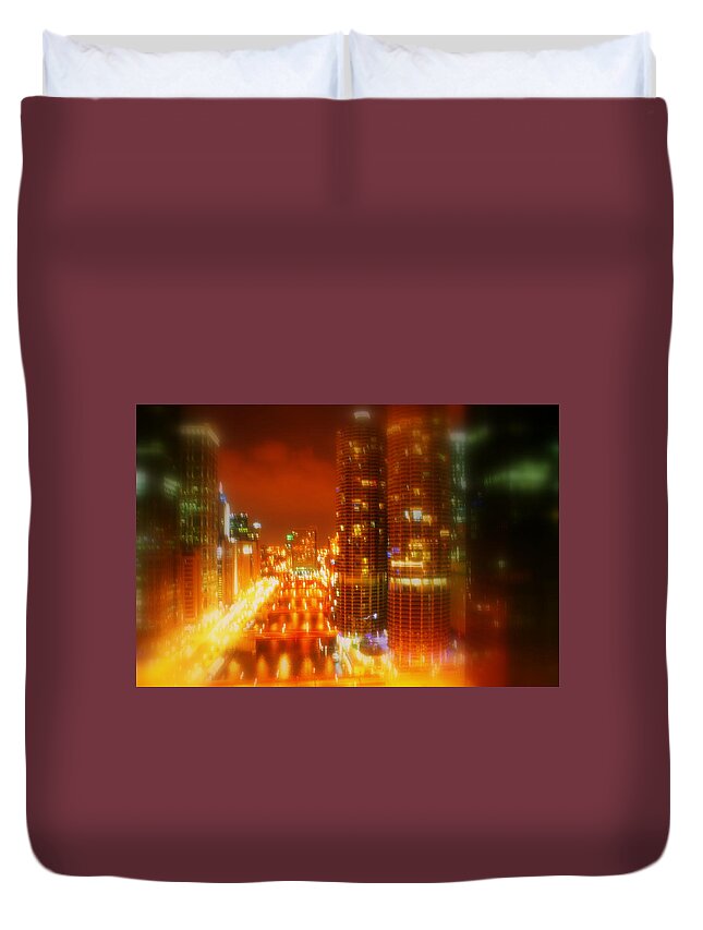 Cityscape Duvet Cover featuring the photograph Bright Lights of Uptown by Julie Lueders 