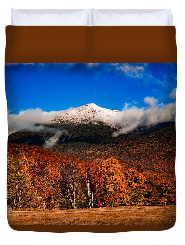 New England Fall Colors Duvet Cover featuring the photograph Bright morning fall foliage at the foot of Mount Washington by Jeff Folger