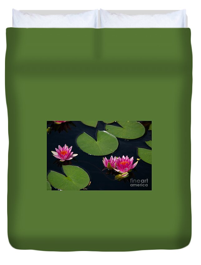 Bright Duvet Cover featuring the photograph Bright Pink Lotus Waterlilies by Jackie Irwin