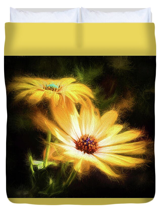 Yellow Duvet Cover featuring the digital art Brightest Sun Shining by Celso Bressan