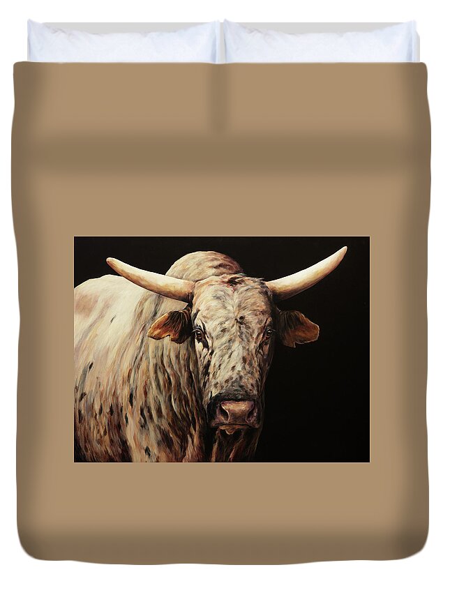 Bull Duvet Cover featuring the painting Brindle Bull by Joan Frimberger