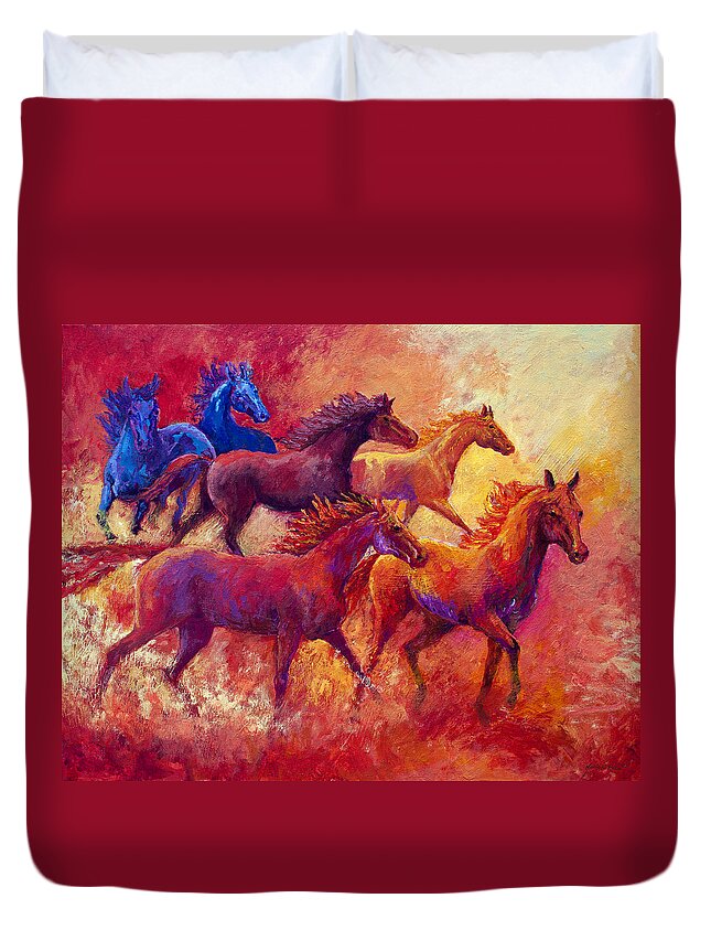 Horses Duvet Cover featuring the painting Bring the Mares Home by Marion Rose