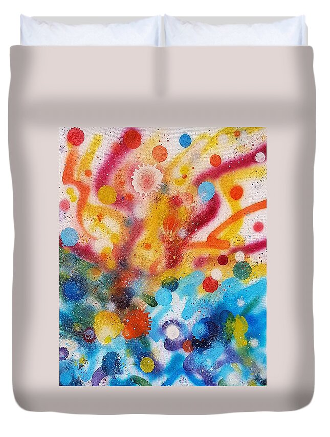 Spray Paint Duvet Cover featuring the painting Bringing Life Spray Painting by Julia Woodman