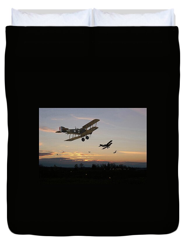 Aircraft Duvet Cover featuring the digital art Bristol F2B - Home is the Hunter by Pat Speirs