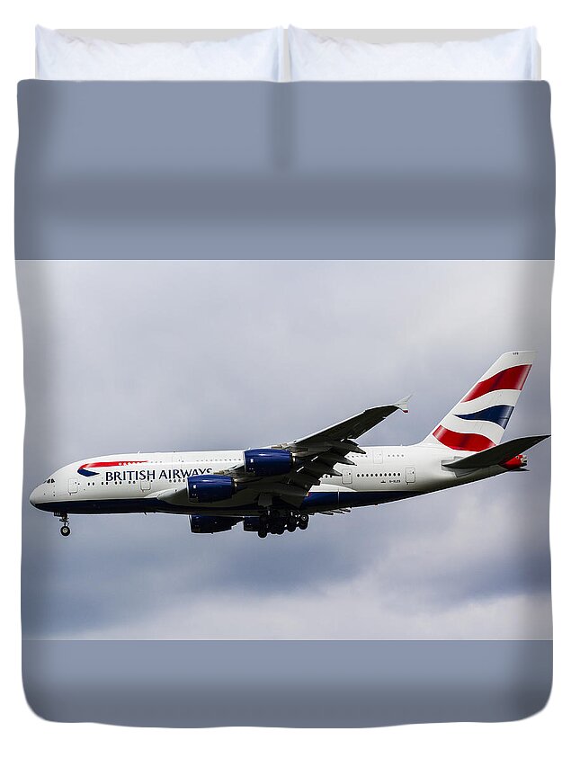 British Airways Duvet Cover featuring the photograph British Airways Airbus A380 by David Pyatt