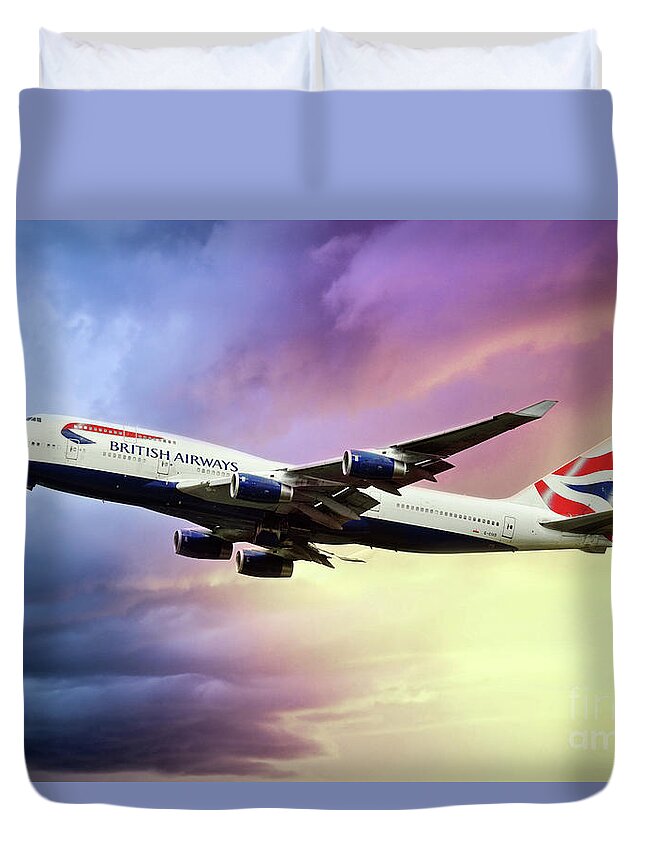 British Airways Duvet Cover featuring the digital art British Airways Boeing 747-400 by Airpower Art