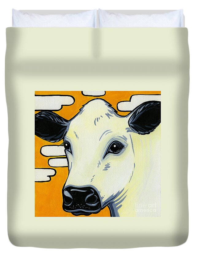 British White Cow Duvet Cover featuring the painting British White by Leanne Wilkes