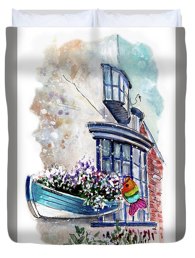 Travel Duvet Cover featuring the pastel Broadies By The Sea In Staithes by Miki De Goodaboom