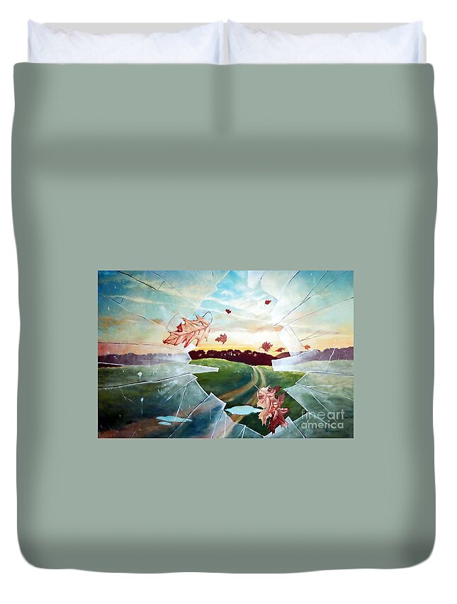 Window Duvet Cover featuring the painting Broken Pane by Christopher Shellhammer