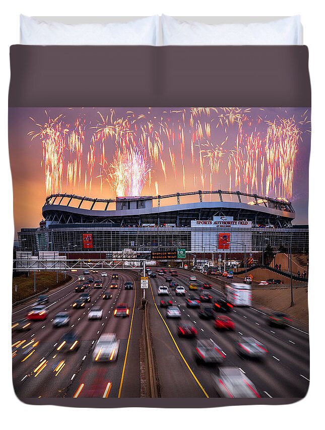 Denver Duvet Cover featuring the photograph Broncos Win AFC Championship Game 2016 by Darren White