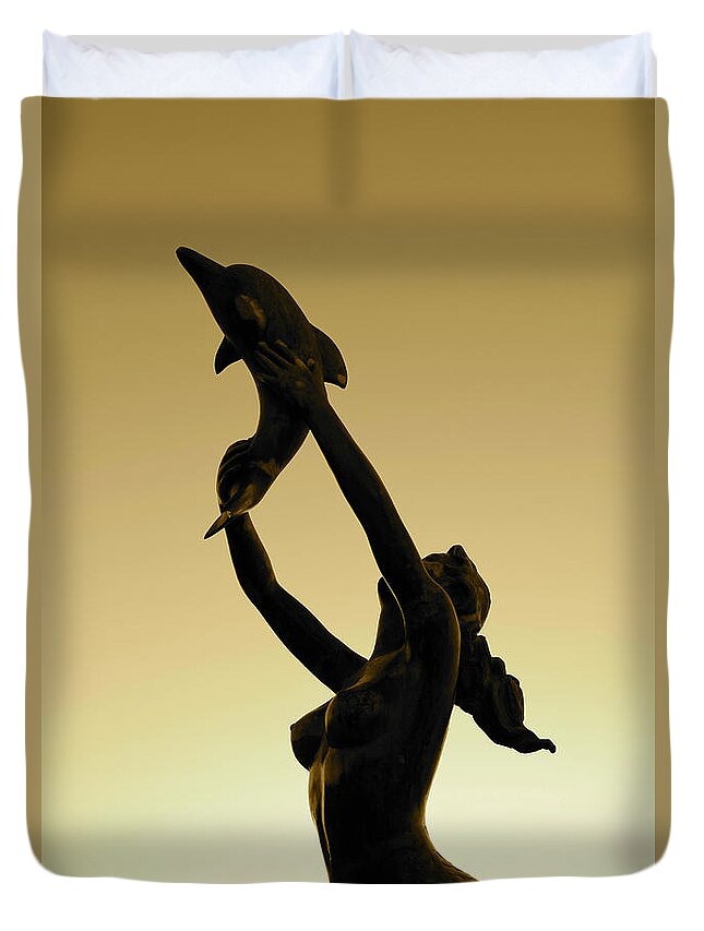 La Paz Duvet Cover featuring the photograph Bronze Mermaid by Becqi Sherman