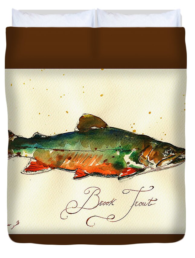 Brook Trout Duvet Cover featuring the painting Brook trout art by Juan Bosco