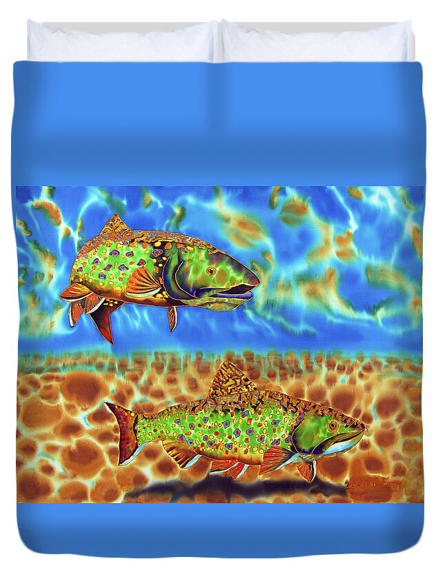 Brook Trout Duvet Cover featuring the painting Brook Trout by Daniel Jean-Baptiste