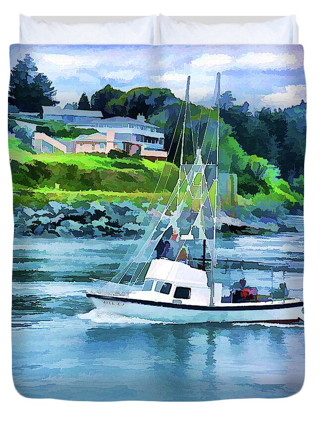 Sailboats Duvet Cover featuring the photograph Brookings Boat Oil Painting by Wendy McKennon