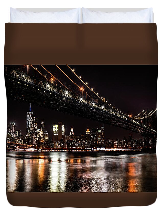 Brooklyn And Manhattan Bridge Duvet Cover featuring the photograph Brooklyn and Manhattan Bridge by Jaime Mercado