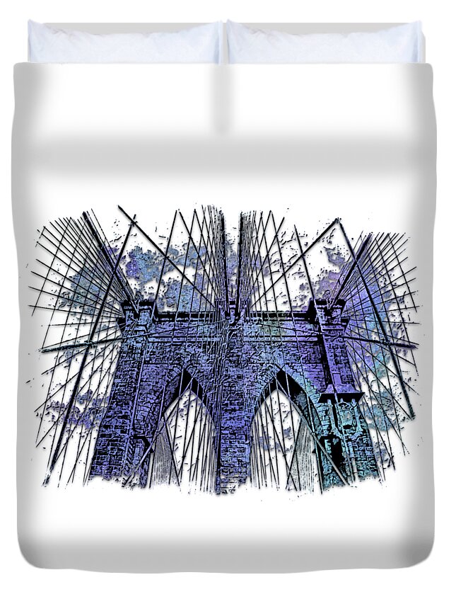 Berry Duvet Cover featuring the photograph Brooklyn Bridge Berry Blues 3 Dimensional by DiDesigns Graphics