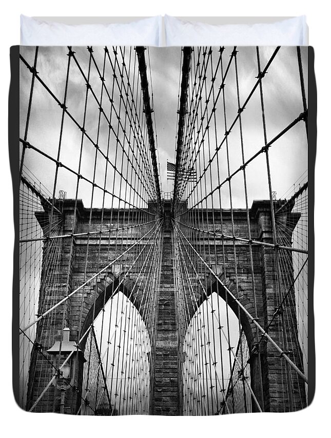 Bridge Duvet Cover featuring the photograph Brooklyn Bridge Mood by Jessica Jenney