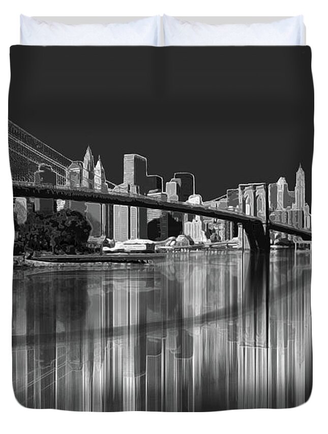 Brooklyn Bridge Reflection Duvet Cover featuring the digital art Brooklyn Bridge Reflection by Joe Tamassy