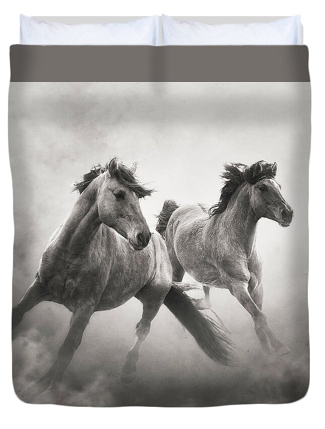 Horses Duvet Cover featuring the photograph Brothers of the Dust by Ron McGinnis