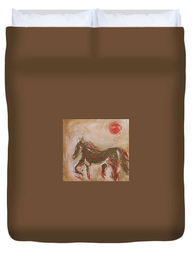 Horse Duvet Cover featuring the painting Brown horse by Hae Kim